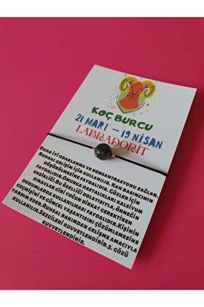 Sertifikalı Koç Burcu Labradorit Doğal Taşlı Ip Burç Bilekliği