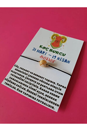 Sertifikalı Koç Burcu Sedef Doğal Taşlı Ip Burç Bilekliği