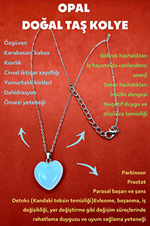Sertifikalı Doğal Opal Taşı Kalp Kolye Zincir Dahil