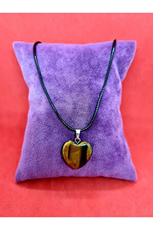 Sertifikalı Doğal Kaplan Gözü Taşı Kalp Kolye Zincir Dahil