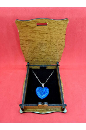 Sertifikalı Doğal Lapis Lazuli Taşı Kalp Kolye Zincir Dahil