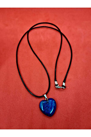 Sertifikalı Doğal Lapis Lazuli Taşı Kalp Kolye Zincir Dahil