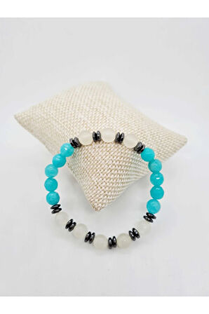 Sertifikalı Amazonit Kedi Gözü Hematit Doğal Taş Bileklik Karanlıkta Işık Saçar