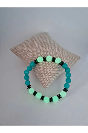 Sertifikalı Amazonit Kedi Gözü Hematit Doğal Taş Bileklik Karanlıkta Işık Saçar