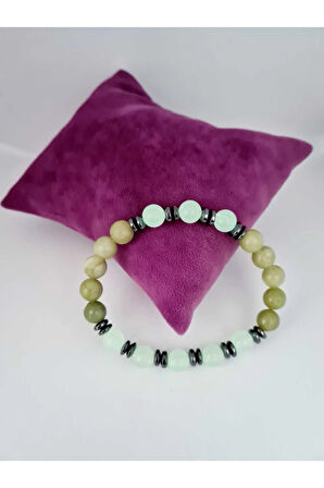 Sertifikalı Peridot Kedi Gözü Hematit Doğal Taş Bileklik Karanlıkta Işık Saçar