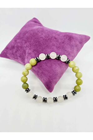 Sertifikalı Peridot Kedi Gözü Hematit Doğal Taş Bileklik Karanlıkta Işık Saçar