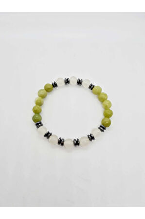 Sertifikalı Peridot Kedi Gözü Hematit Doğal Taş Bileklik Karanlıkta Işık Saçar
