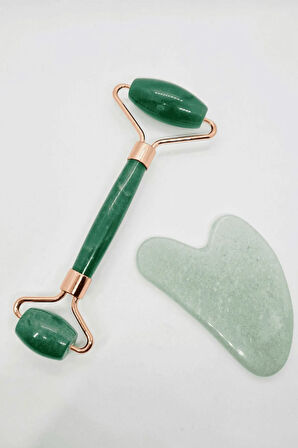 Aventurin Masaj Taşı Roller Ve Aventurin Taşı Gua Sha (kalp Tasarımlı) Set
