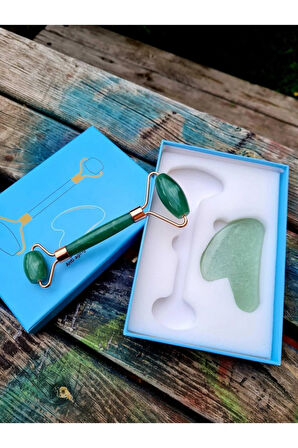 Aventurin Masaj Taşı Roller Ve Aventurin Taşı Gua Sha (kalp Tasarımlı) Set