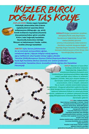 Sertifikalı Özel Tasarım Ikizler Burcu Kolye Obsidyen Kaplan Gözü Ametist Sodalit Havlit