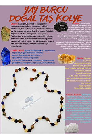 Sertifikalı Özel Tasarım Yay Burcu Kolye Unakit Oniks Sitrin Lapis Lazuli Kristal Kuvars