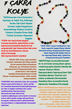 Doğal Taş 7 Çakra Tasarım Kolye Akik Sitrin Kaplan Gözü Aventurin Lapis Ametist Kuvars 6mm