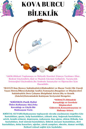 Sertifikalı Özel Tasarım Doğal Taş Kova Burcu Bileklik Akik Sodalit Havlit Krizokol Kristal Kuvars