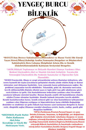 Sertifikalı Özel Tasarım Doğal Taş Yengeç Burcu Bileklik Havlit Akik Sedef Opal Krizokol