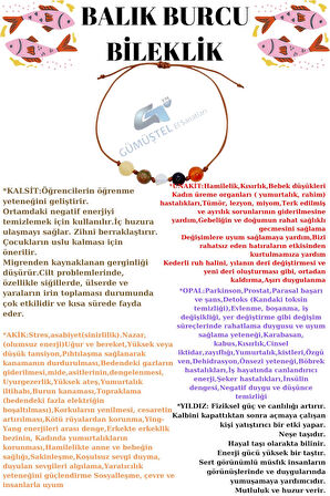 Sertifikalı Özel Tasarım Doğal Taş Balık Burcu Bileklik Kalsit Unakit Opal Yıldız Akik