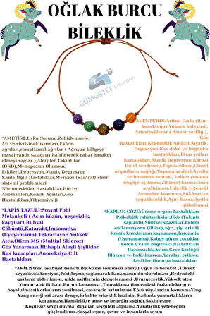 Sertifikalı Özel Tasarım Doğal Taş Oğlak Burcu Bileklik Ametist Aventurin Kaplan Gözü Lapis Akik