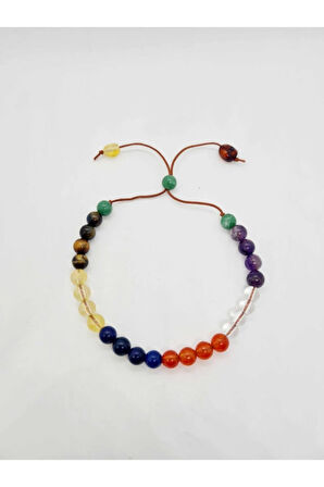 Doğal Taş 7 Çakra Bileklik Kehribar Akik, Sitrin Kaplan Gözü Aventurin Lapis Ametist K.kuvars