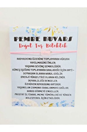 Sertifikalı Pembe Kuvars Doğal Taş Bileklik Aaa Kalite