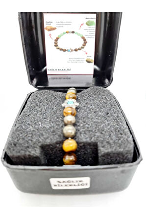 Sağlık Şifa Doğal Taş Tılsım Bilekliği Pirit Aventurin Kaplangözü Kadın Erkek Doğaltaş Bileklik