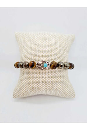 Sağlık Şifa Doğal Taş Tılsım Bilekliği Pirit Aventurin Kaplangözü Kadın Erkek Doğaltaş Bileklik
