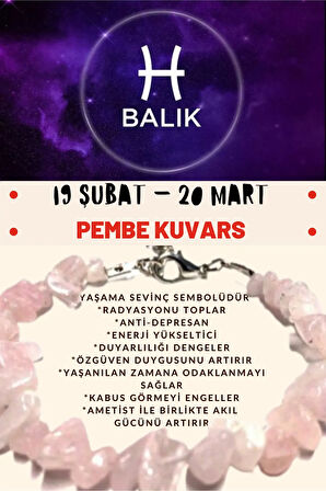 Sertifikalı Burç Taşı Balık Burcu Pembe Kuvars Taşı Bileklik