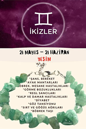 Sertifikalı Burç Taşı Ikizler Burcu Yeşim Taşı Bileklik