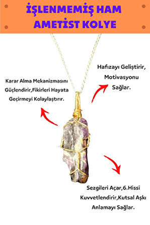Sertifikalı Işlenmemiş Ham Ametist Doğal Taş Kadın Kolye