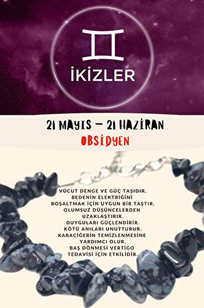 Sertifikalı Burç Taşı Ikizler Burcu Obsidyen Taşı Bileklik