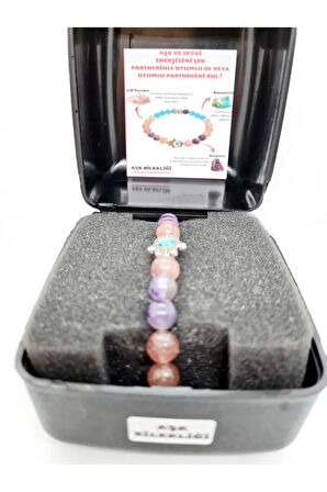 Sertifikalı Doğal Taş Aşk, Sevgi, Çiftler Arası Uyum Bilekliği (ametist Gül Kuvars Amazonit )