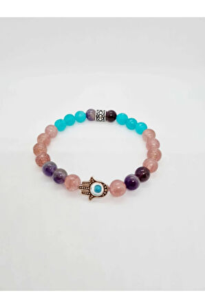 Sertifikalı Doğal Taş Aşk, Sevgi, Çiftler Arası Uyum Bilekliği (ametist Gül Kuvars Amazonit )