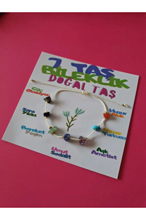 Sertifikalı 7 Taş Bileklik Doğal Taş Ip Bileklik Akik Turkuaz Ametist Sodalit Yeşim Yıldız Obsidyen