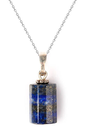 Sertifikalı Lapis Lazuli Taşı Kolye Silindir Doğal Taş