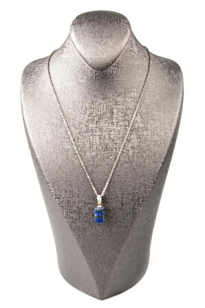Sertifikalı Lapis Lazuli Taşı Kolye Silindir Doğal Taş