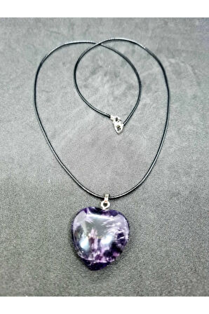 Sertifikalı Doğal Ametist Kalp Kolye Zincir Dahil