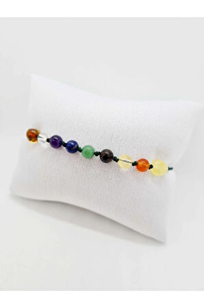 Sertifikalı Doğal Taş 7 Çakra Bilekliği Kehribar Kristal