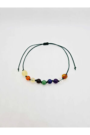 Sertifikalı Doğal Taş 7 Çakra Bilekliği Kehribar Kristal