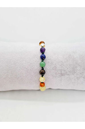 Sertifikalı Doğal Taş 7 Çakra Bilekliği Kehribar Kristal