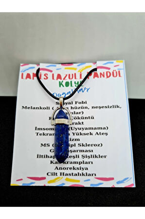 Sertifikalı Lapis Lazuli Doğal Taş Pandül Kolye Zincir Ve Ip Dahil