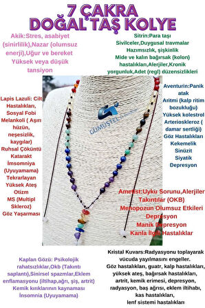 Doğal Taş 7 Çakra Kolye Akik Sitrin Kaplan Gözü Aventurin Lapis Lazuli Ametist Kristal Pembe Kuvars