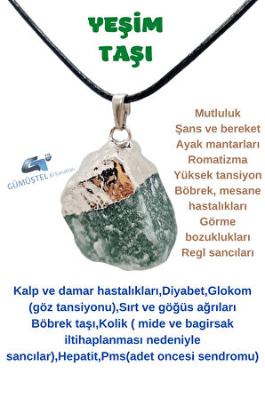 Sertifikalı Ham Yeşim Doğal Taş Kolye Aaa Kalite Zincir Hediyeli