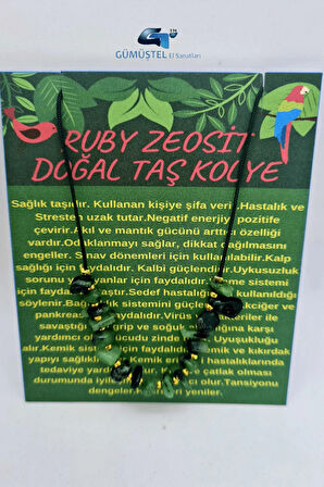 Sertifikalı Ruby Zeosit Taşı Tasarım Kolye Ayarlanabilir Orijinal Doğal Taş Çok Fonksiyonlu Kolye