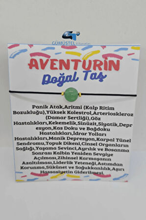 Sertifikalı Aventurin Doğal Taş Bileklik Ayarlamalı Ip Kilit Sistemi