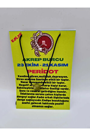 Sertifikalı Akrep Burcu Peridot Taşı Doğal Taş Kolye