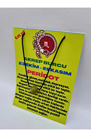 Sertifikalı Akrep Burcu Peridot Taşı Doğal Taş Kolye