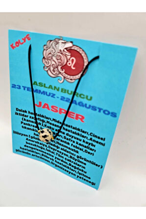 Sertifikalı Aslan Burcu Jasper Taşı Doğal Taş Kolye