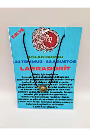 Sertifikalı Aslan Burcu Labradorit Taşı Doğal Taş Kolye