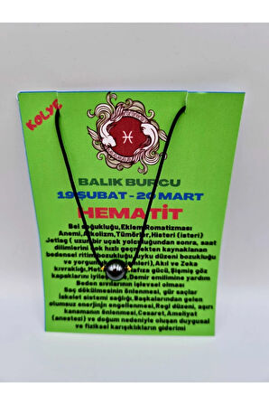 Sertifikalı Balık Burcu Hematit Taşı Doğal Taş Kolye