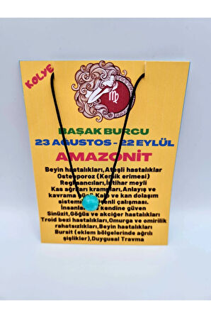 Sertifikalı Başak Burcu Amazonit Taşı Doğal Taş Kolye