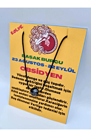 Sertifikalı Başak Burcu Obsidyen Taşı Doğal Taş Kolye