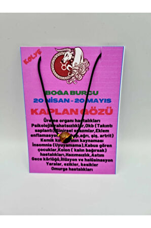 Sertifikalı Boğa Burcu Kaplan Gözü Taşı Doğal Taş Kolye